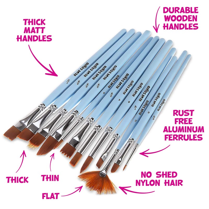 Blue Squid Watercolor Paint Brushes Set of 12 - Professional Artist Brush Set with Soft Synthetic Nylon Bristles - Art Brushes Ideal for Watercolor, Acrylic, Face & Body Painting for Kids to Adults - Image 3